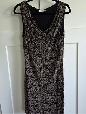 Talbots Sleeveless Cowl Neck Leopard Midi Dress - Black and Brown